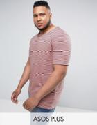 Asos Plus Neppy Jersey Longline Stripe T-shirt With Raw Edge Detail - Pink