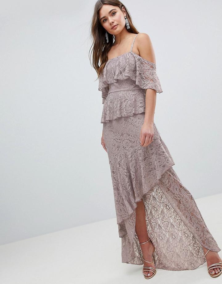 Asos Multi Layer Lace Ruffle Cami Maxi Dress-gray