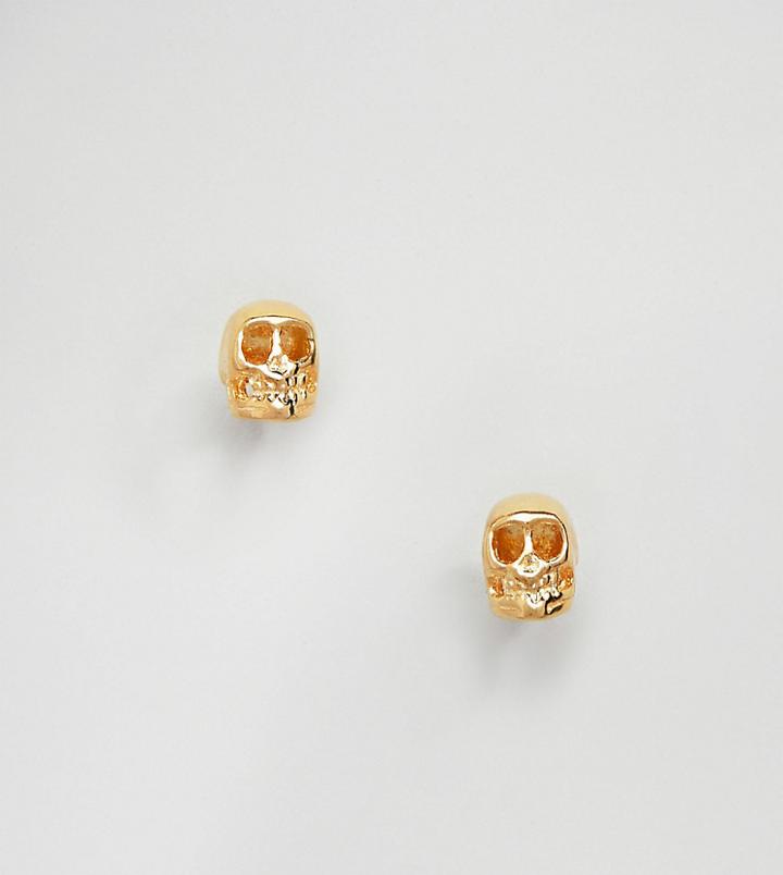Reclaimed Vintage Inspired Skull Stud Earrings In Sterling Silver With Gold Plating - Silver