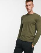 Asos Design Cotton Sweater In Khaki-green