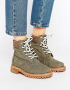 Timberland Fabric 6 Inch Lace Up Flat Boots - Green