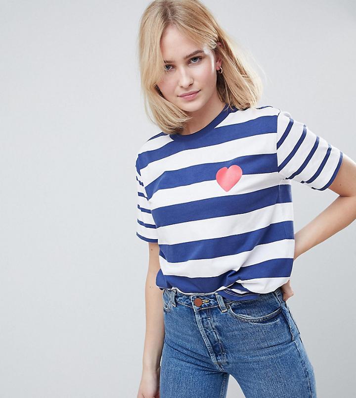 Asos Design Tall T-shirt In Mix And Match Stripe With Heart Print - Multi