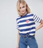 Asos Design Tall T-shirt In Mix And Match Stripe With Heart Print - Multi