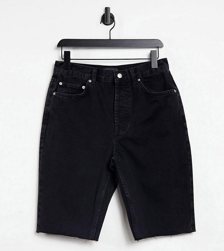Asos Design Tall Organic Cotton Blend Denim '90s' Longline Shorts In Washed Black