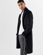 Asos Design Wool Mix Overcoat With Peak Lapel In Black - Black