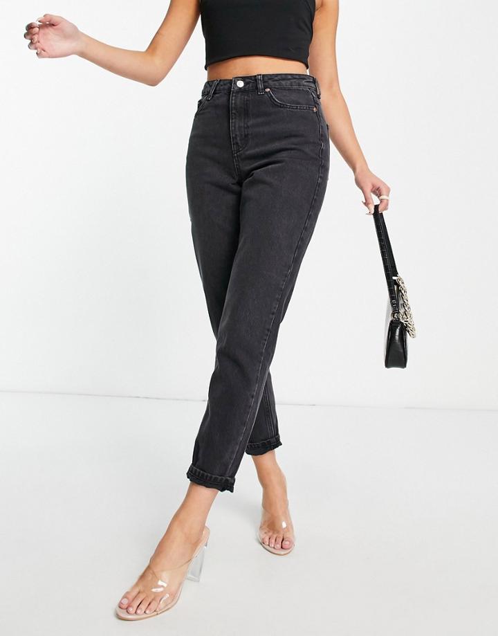 Topshop Mom Jeans In Washed Black