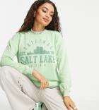 Noisy May Petite Sweater With Colligiate Graphic In Green - Part Of A Set