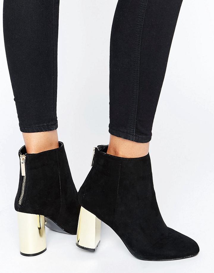 Oasis Gold Block Heeled Ankle Boots - Black