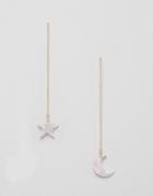 Asos Design Moon And Star Resin Pull Through Earrings - Gold