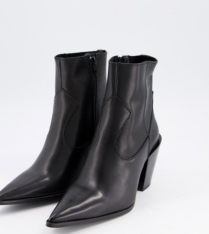 Depp Wide Fit Pointed Western Boots In Black Leather