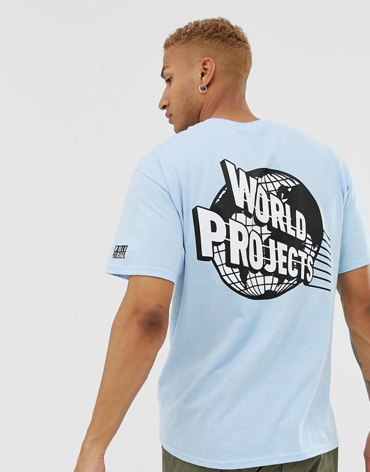 World Projects Globe Back Print T-shirt In Oversized Fit-blue