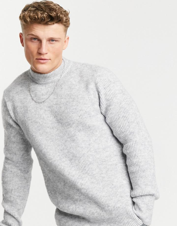 Topman Soft-touch Turtleneck Sweater In Gray-grey