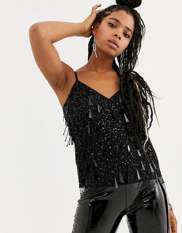 Asos Design Cami With Teardrop Embellishment-black