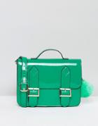 Asos Satchel Bag With Detachable Strap And Pom - Green