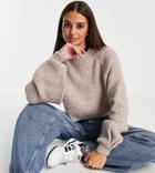 Topshop Tall Pleat Sleeve Cropped Sweater In Beige-neutral