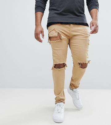 Sixth June Plus Super Skinny Jeans In Stone With Distressing - Stone