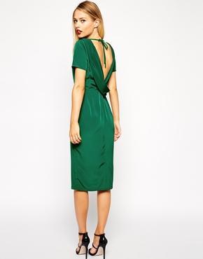 Asos Clean Pencil Dress With Cowl Back - Forest Green