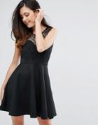 Zibi London Lace Trim Skirt Skater Dress - Black