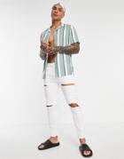 Asos Design Skinny Jeans In White With Rips And Raw Hem