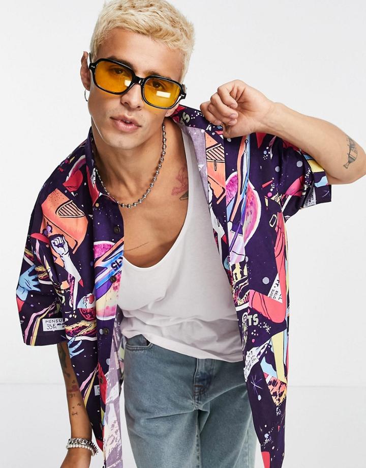 Asos Design Boxy Oversized Shirt In Space Comic Print-multi
