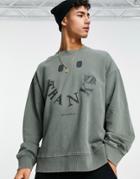 Topman Oversized Washed Khaki Sweatshirt With Thanks Print-green