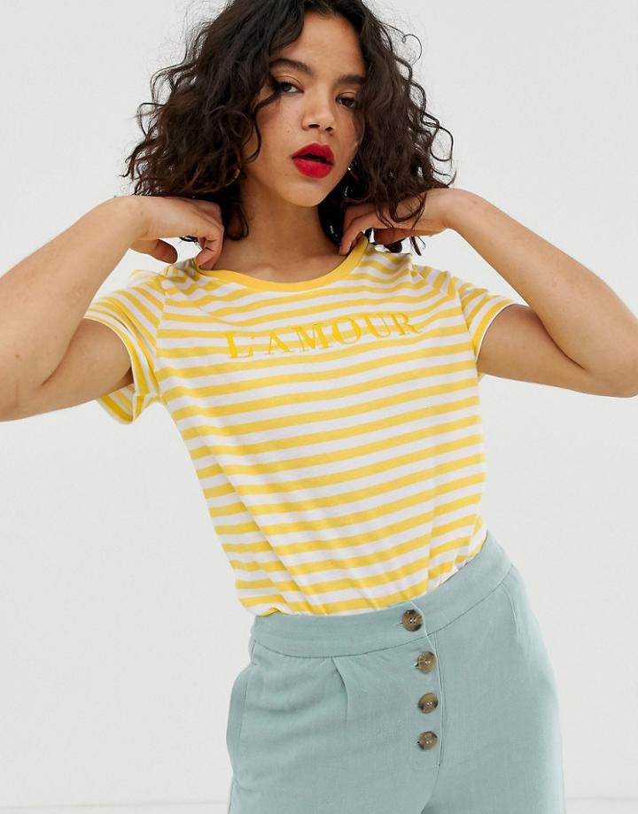 Vero Moda Stripe Amour Slogan Tee - Multi