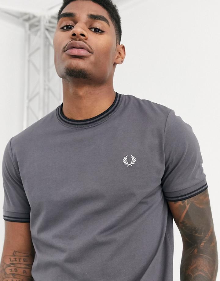 Fred Perry Twin Tipped Ringer T-shirt In Gray