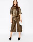 Muubaa Bello Leather Culottes - Olive Green