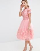 Chi Chi London Midi Dress With 3d Floral Applique - Bridal Rose