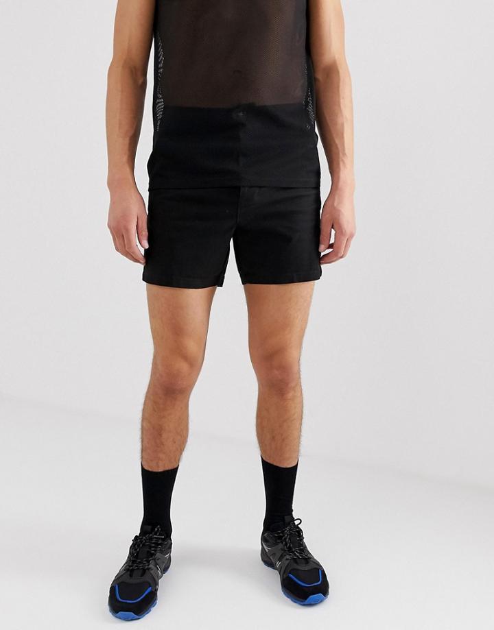 Asos Design High Waisted Skinny Chino Shorts In Black - Black