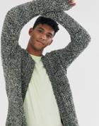 Asos Design Heavyweight Cardigan In Textured Khaki Slub Yarn