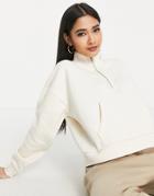 Chelsea Peers Organic Cotton Cropped Sweat With High Neck Zip Front Detail In Cream-white