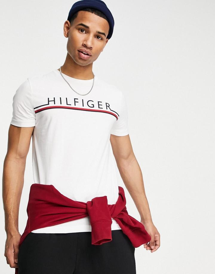 Tommy Hilfiger Corp Stripe Logo T-shirt In White