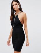 Forever Unique Kala Bodycon Dress With Diamant Straps And Plunge Front - Black