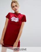 Lazy Oaf Valentines Exclusive Hate Mail Bodycon Velvet Dress - Red