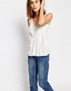 Warehouse Lace Insert Cotton Top - White