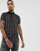 Asos Design Polo With Vertical Aztec Print - Black
