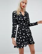 Asos Star Print Ruffle Wrap Mini Dress - Multi