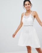 Glamorous Crochet Trim Beach Dress-white