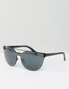 Versace Cateye Sunglasses With Metal Brow Bar And Studding - Black