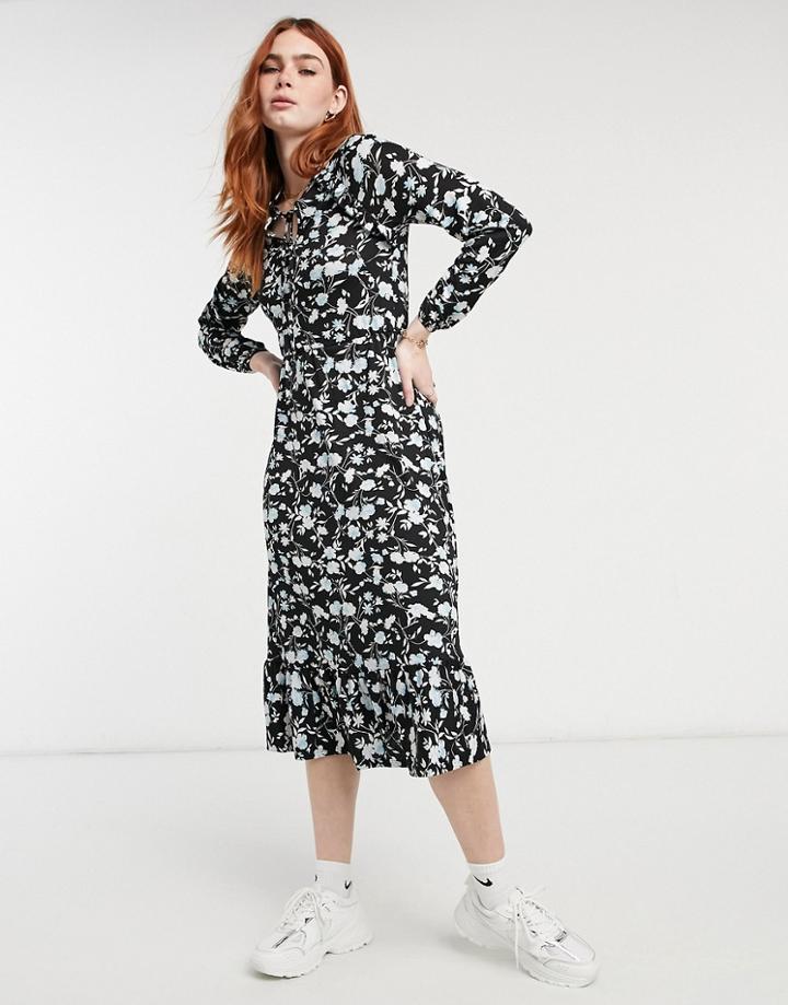 Miss Selfridge Midi Dress In Monochrome Floral-blues