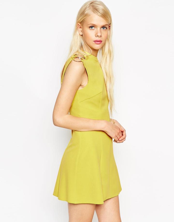 Asos Shift Dress With Metal Ring Detail - Chartreuse
