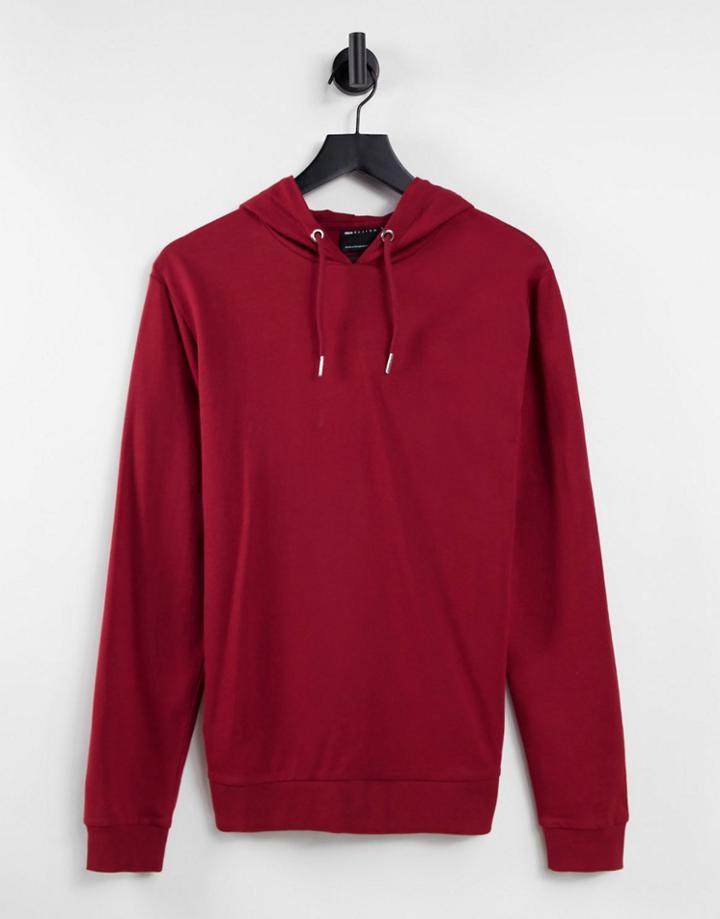 Asos Design Lightweight Hoodie In Washed Red - Red