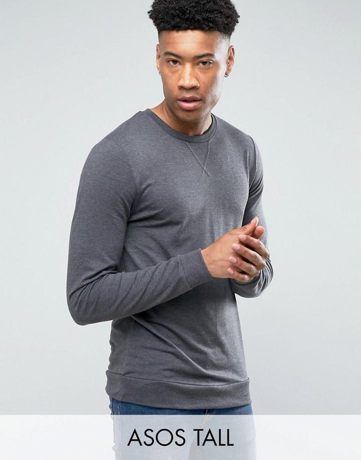 Asos Tall Lightweight Muscle Sweatshirt In Charcoal Marl - Gray