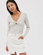 Only Rib Top With Hole Detail - Cream