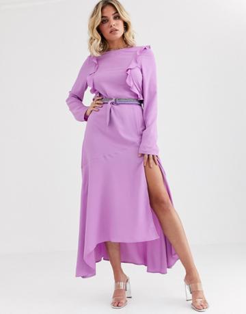 Vestire Scream Belted Ruffle Midi Dress-purple