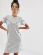 Brave Soul Ruffle Detail Mini T-shirt Dress In Gray Marl - Gray