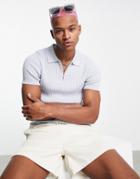 Topman Knitted Rib Polo In Light Blue