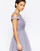 Little Mistress Petite Cold Shoulder Embellished Prom Dress - Purple