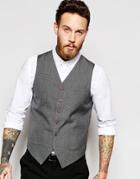 Asos Slim Vest In Gray Dogstooth - Charcoal